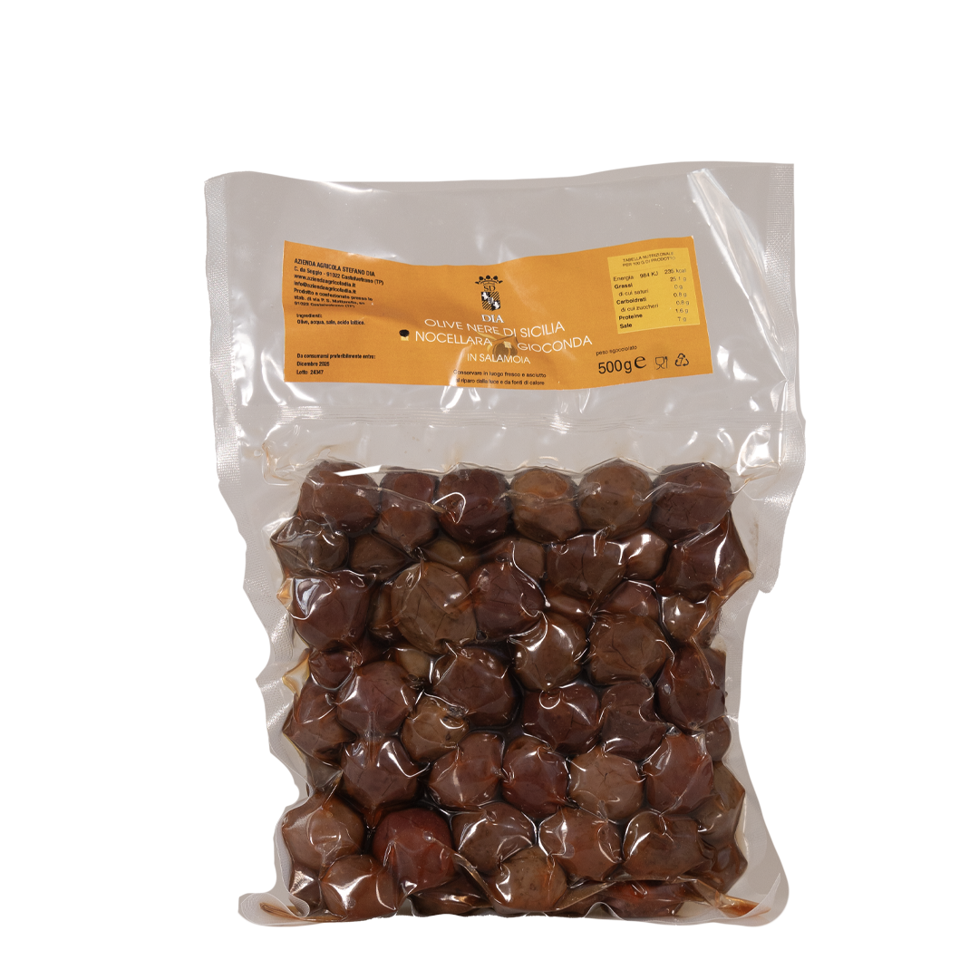 Olive Nere Nocellara del Belice in salamoia 0,5 kg busta sottovuoto